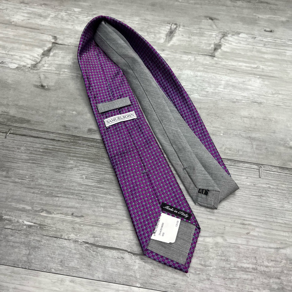 Samuelsohn NWT Purple, Grey & Green Check Silk Tie
